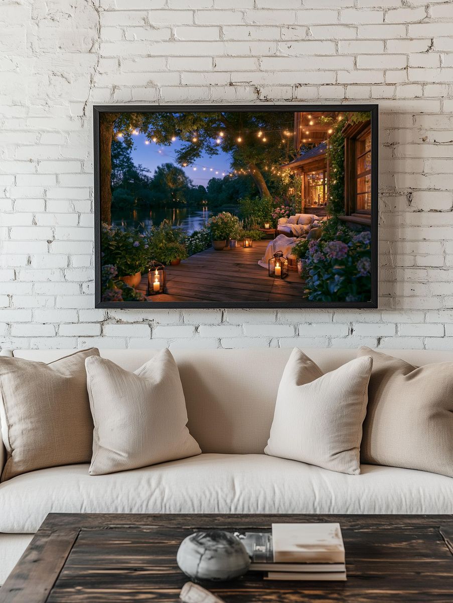 Lakeside Twilight Garden Poster. room preview