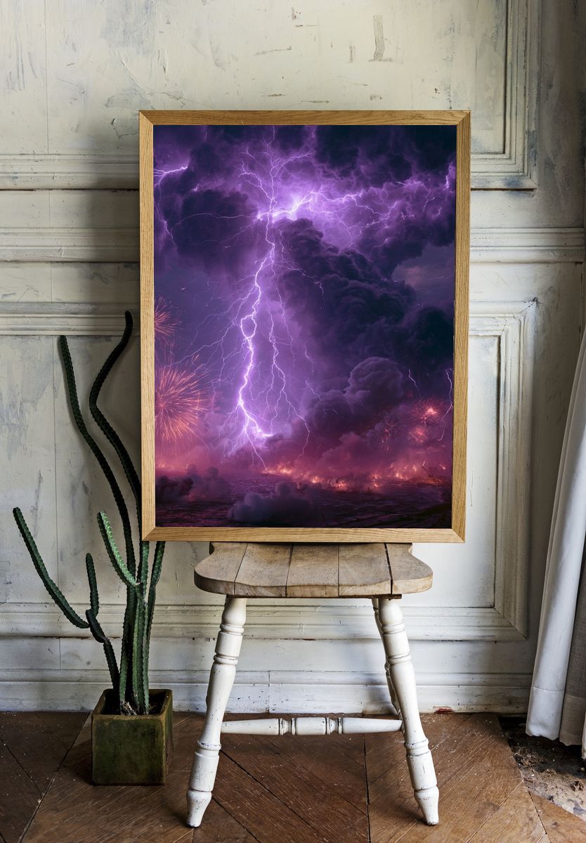 Purple Lightning Storm Poster. room preview