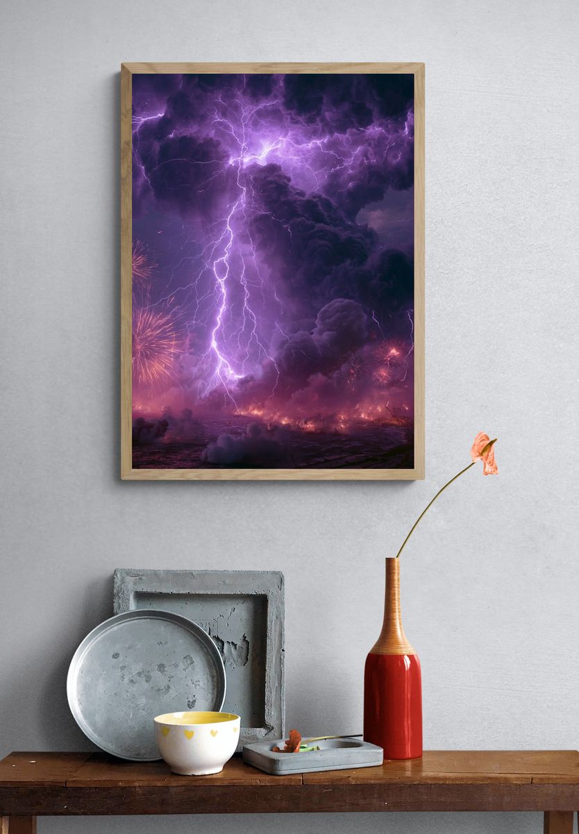 Purple Lightning Storm Poster. — room view 3