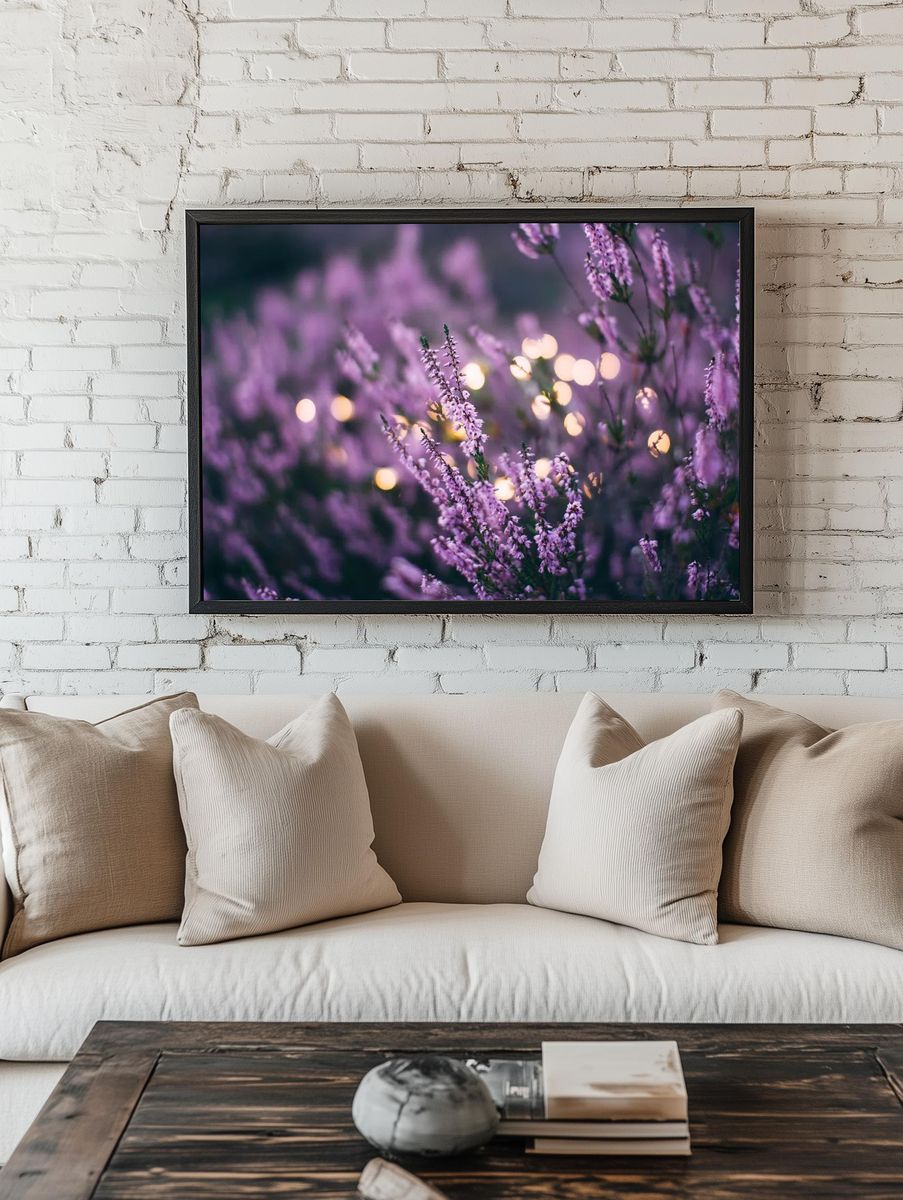 large patch lavender flowers bokeh. room preview