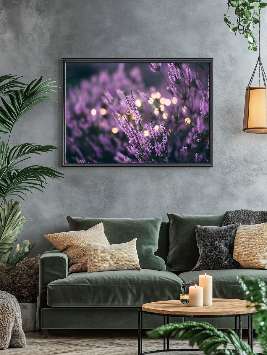 large patch lavender flowers bokeh. — room view 4