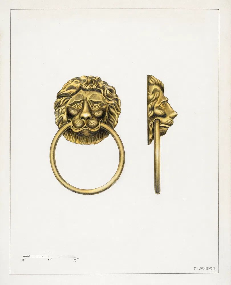 Lion Head Door Knocker — Vintage Print. poster detail