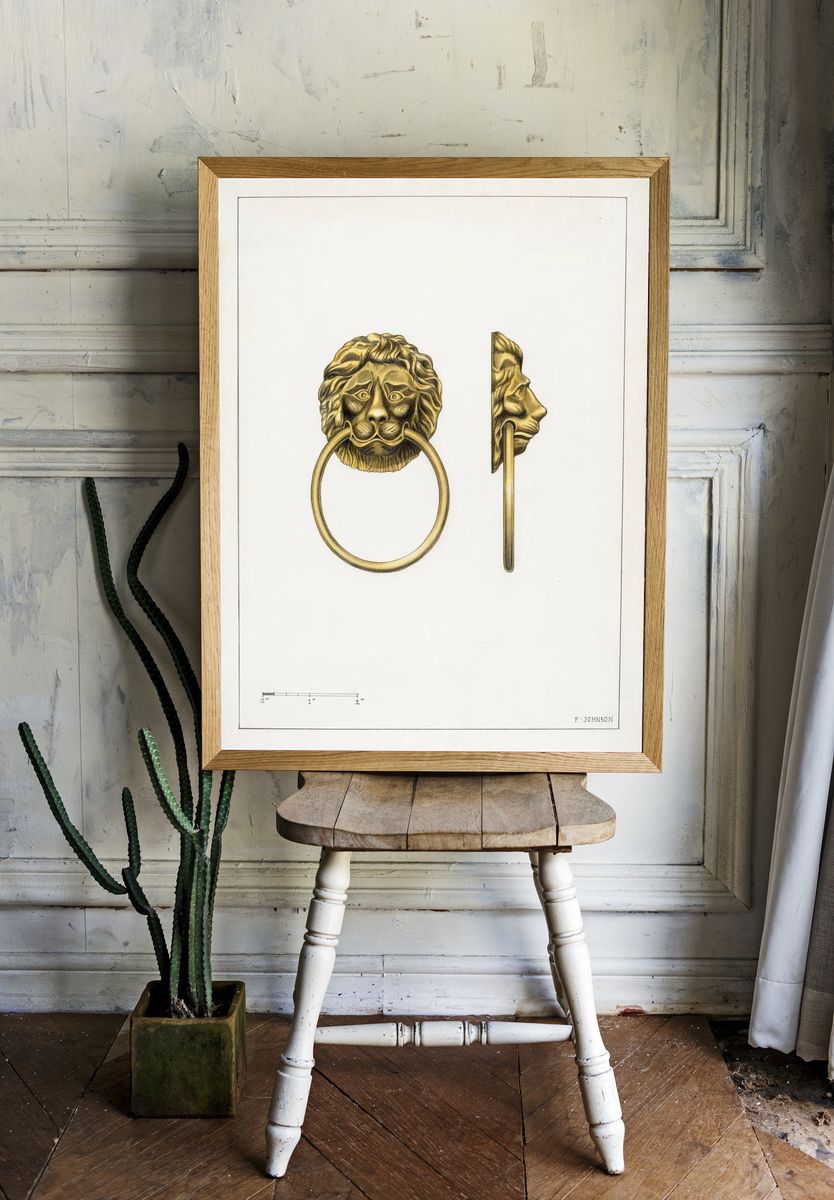 Lion Head Door Knocker — Vintage Print. — room view 1