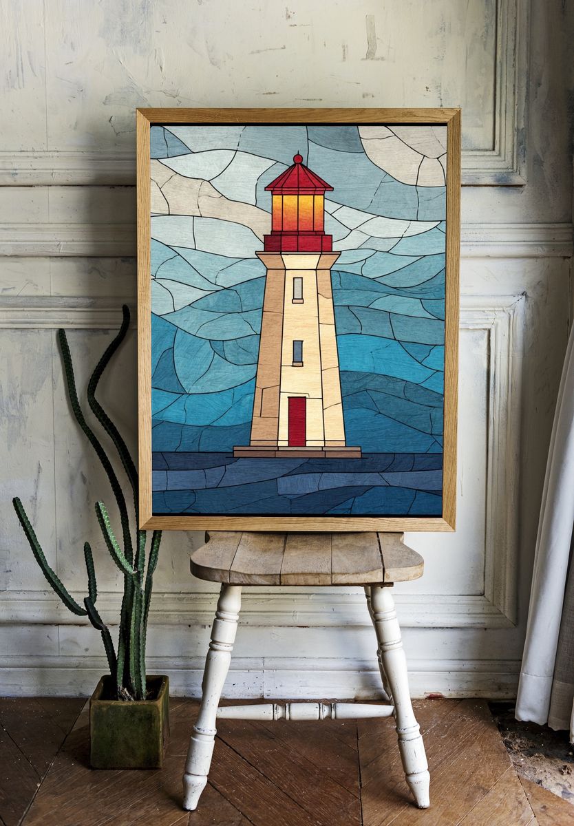 Lighthouse Stained Glass Poster. — room view 1