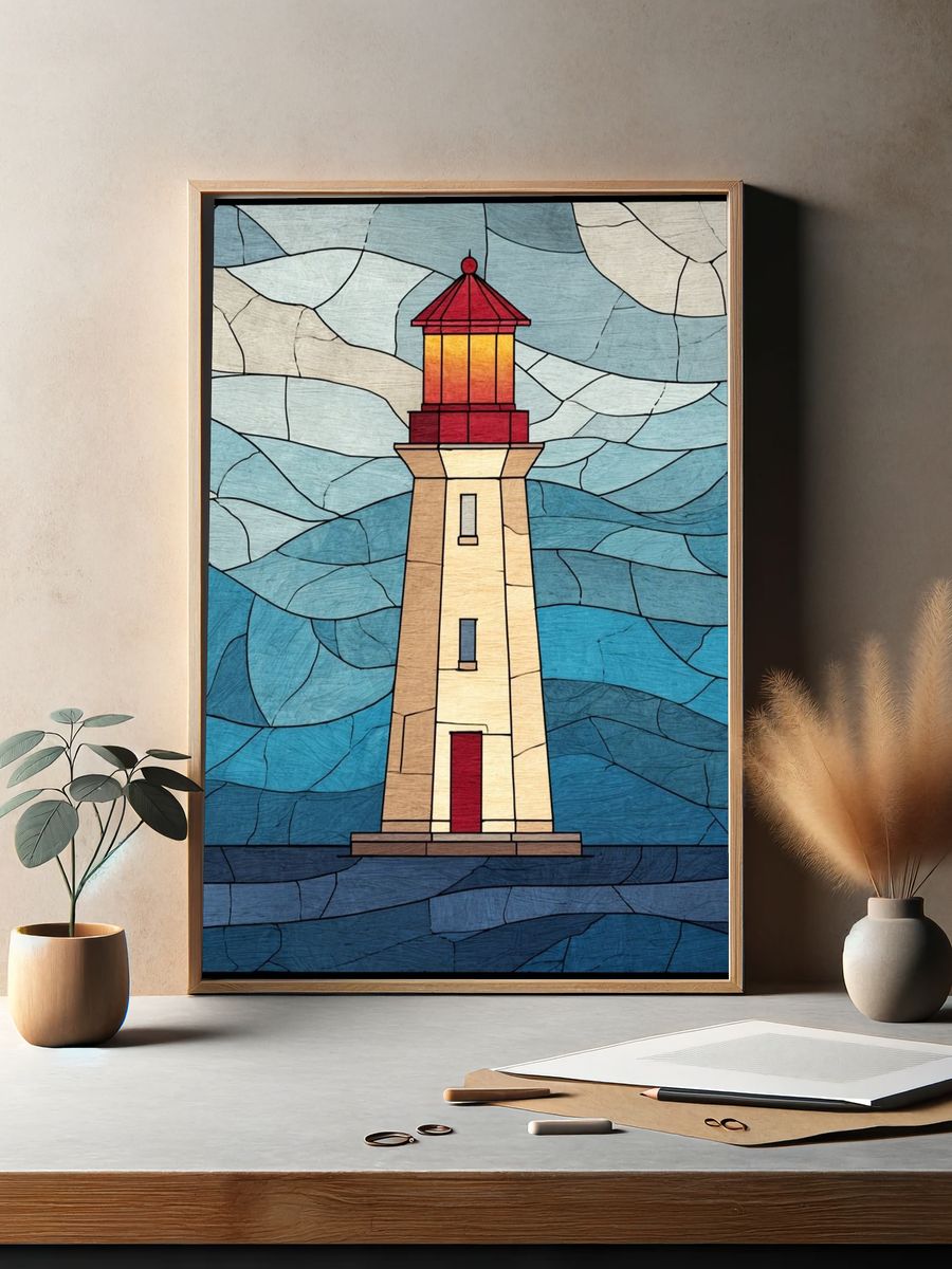 Lighthouse Stained Glass Poster. — room view 2
