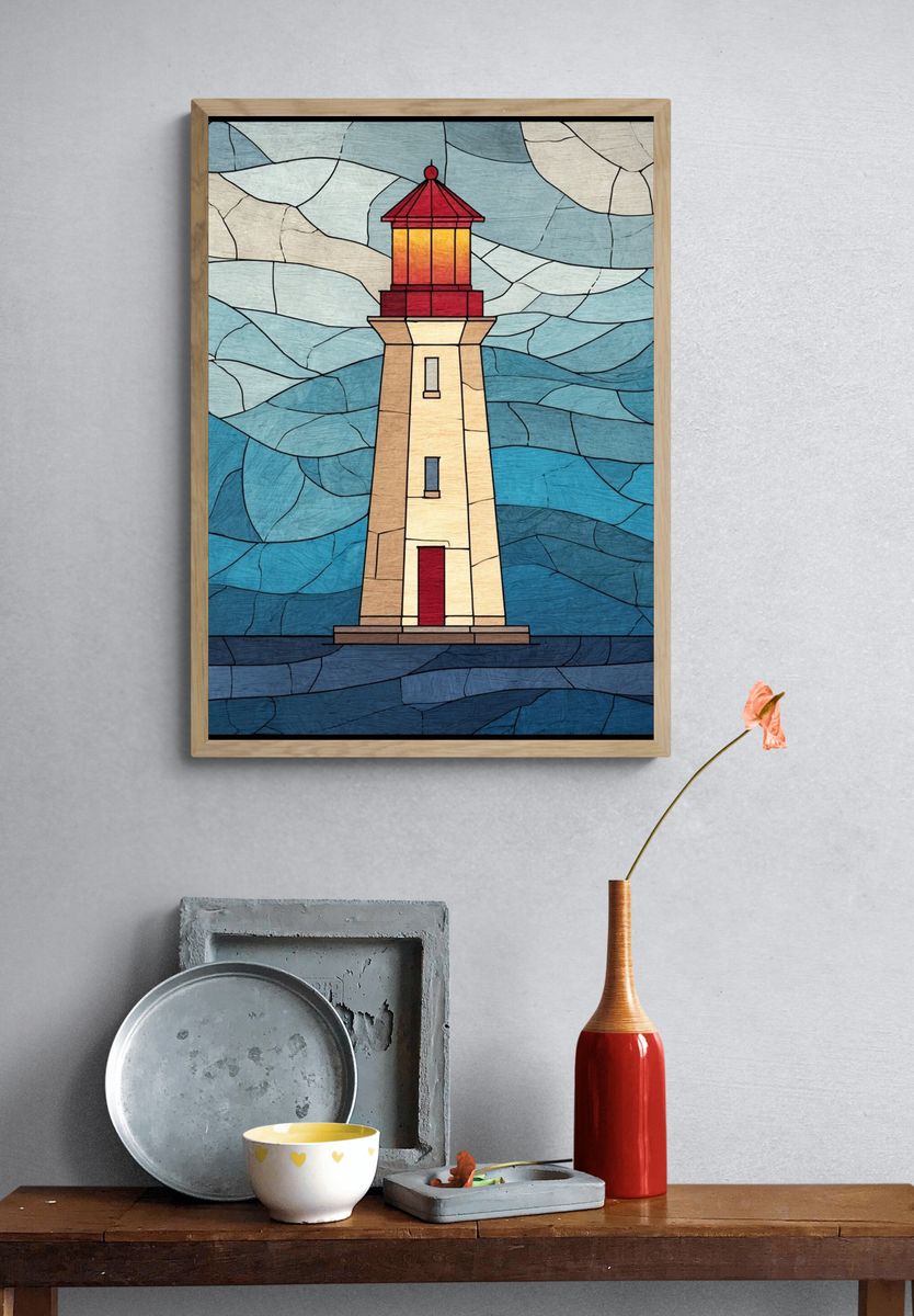 Lighthouse Stained Glass Poster. — room view 3
