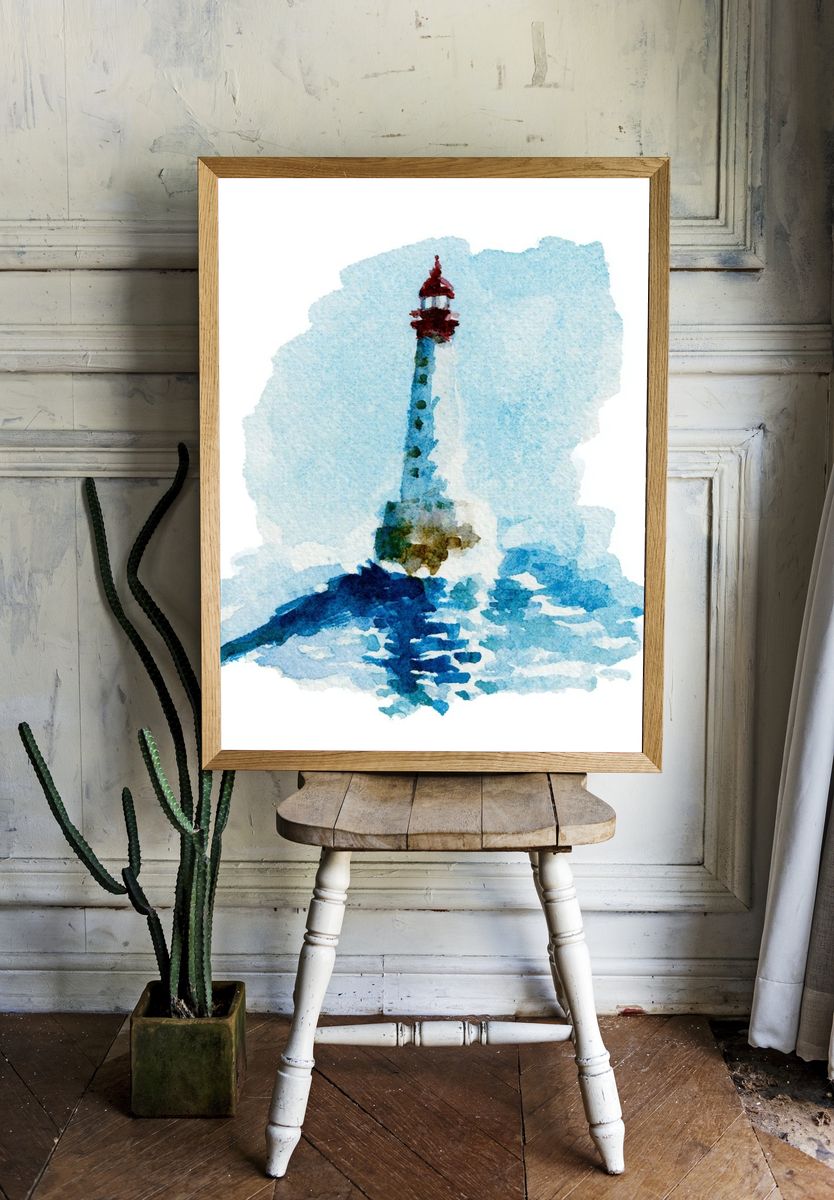 Lighthouse Watercolor Poster. room preview