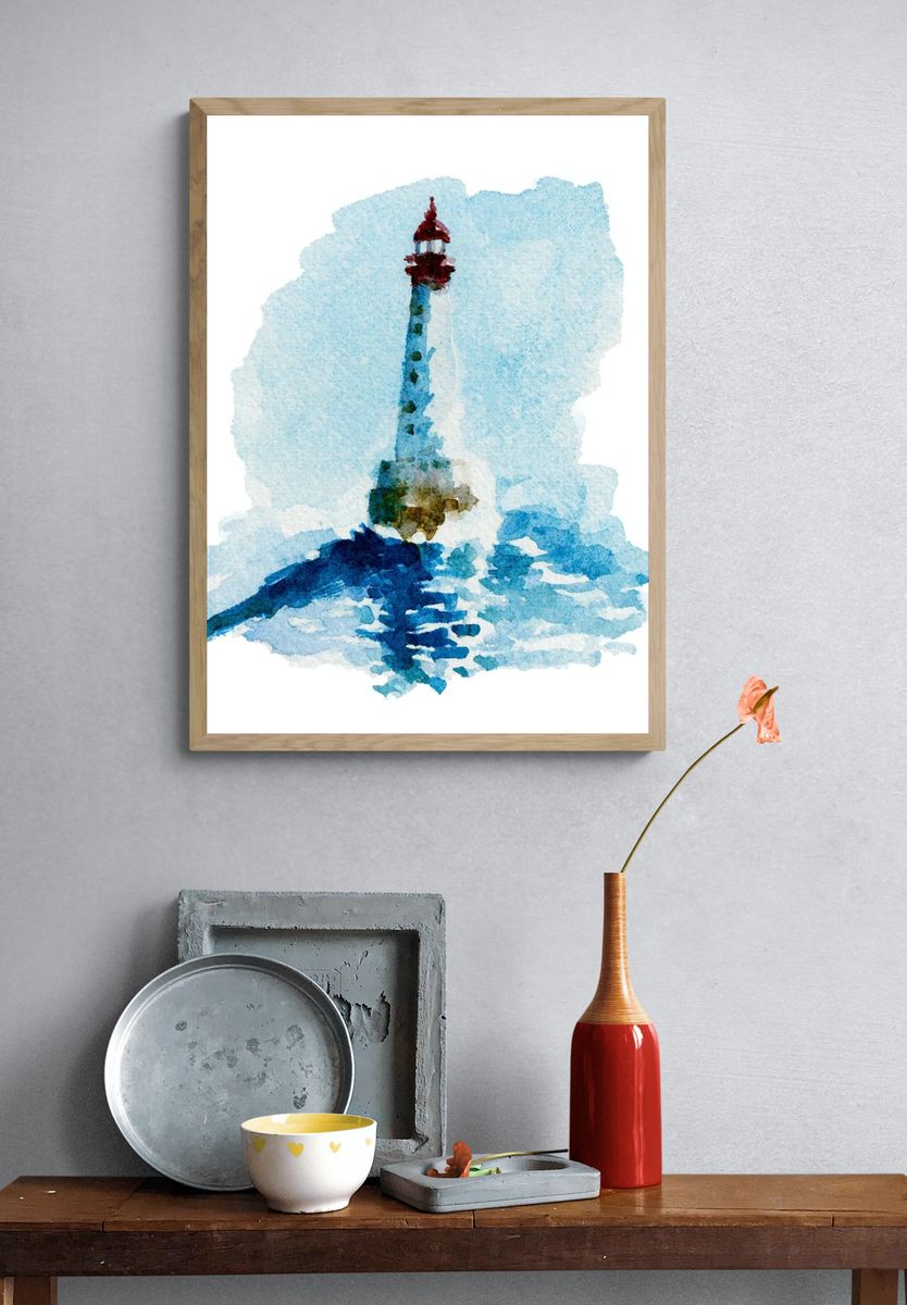 Lighthouse Watercolor Poster. — room view 3