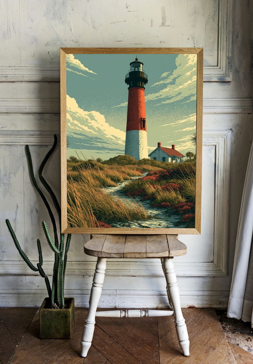 Lighthouse Coastal Illustration Poster. room preview