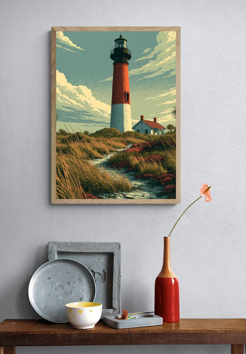 Lighthouse Coastal Illustration Poster. — room view 3