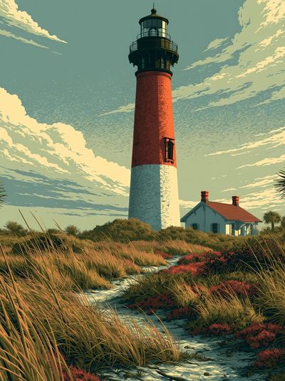 Lighthouse Coastal Illustration Poster.