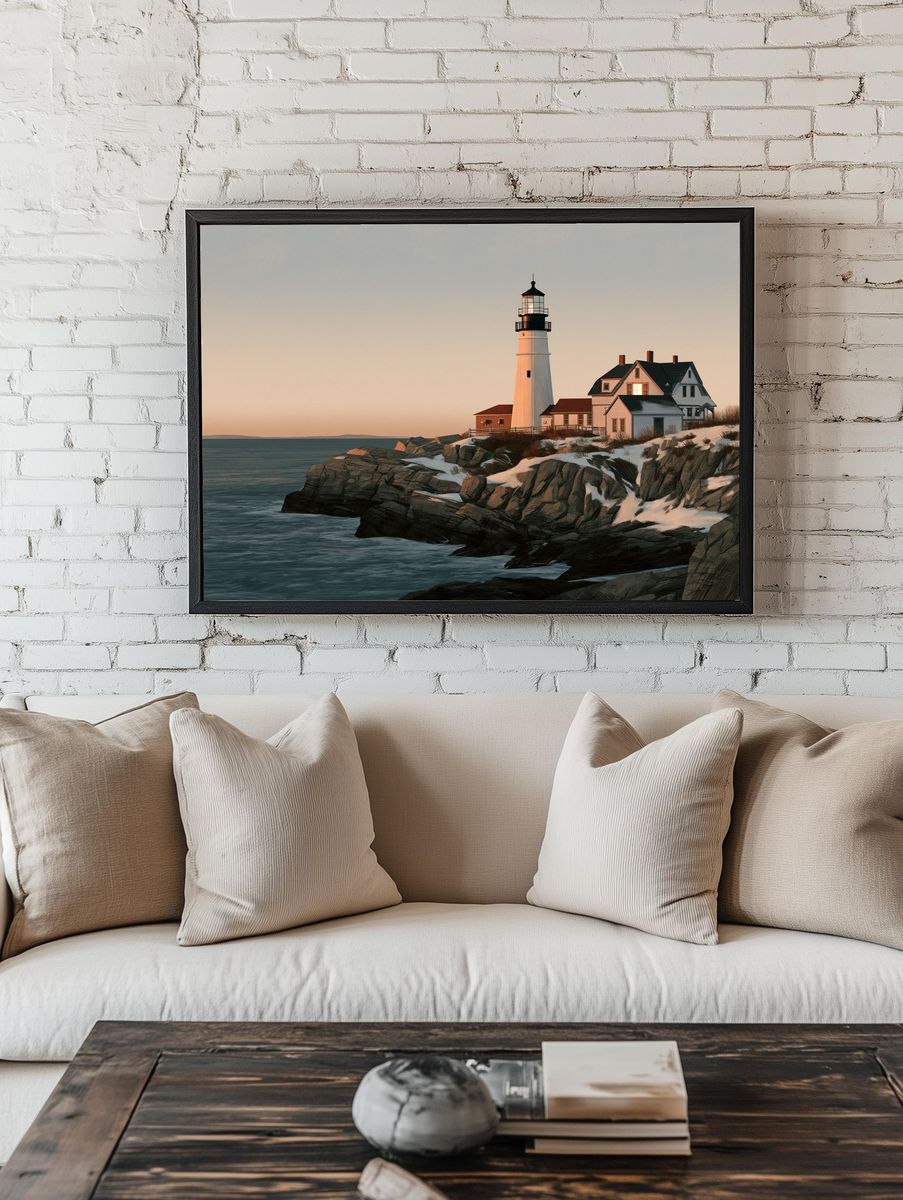 Coastal Lighthouse at Dusk Poster. room preview