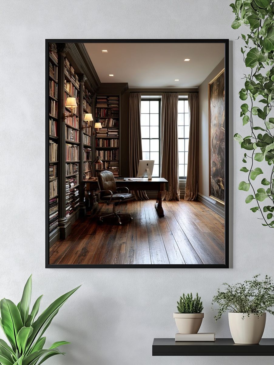 Elegant Library Study Interior Print. — room view 4