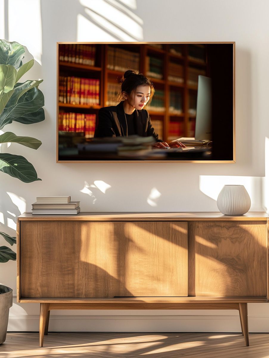 Focused Student in Library — Photography Print. — room view 3