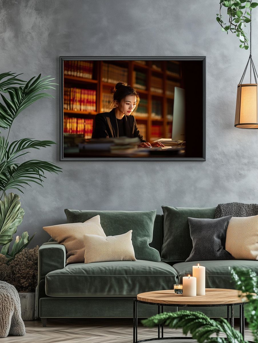 Focused Student in Library — Photography Print. — room view 4
