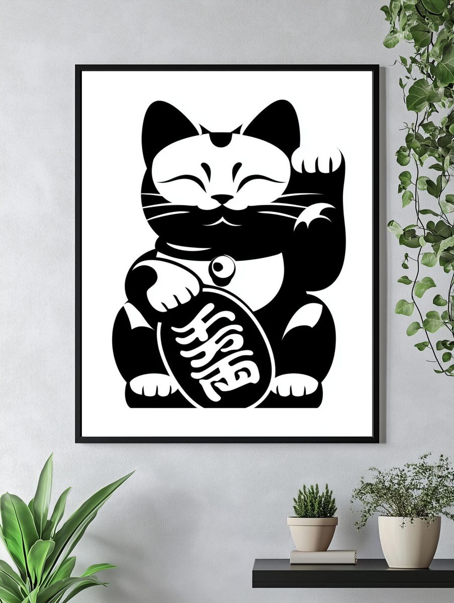 Lucky Cat Ink Illustration Poster. — room view 4