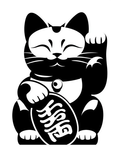 Lucky Cat Ink Illustration Poster.