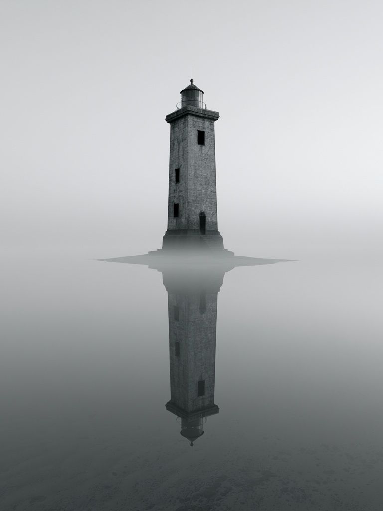 Misty Lighthouse Reflection Print. poster detail