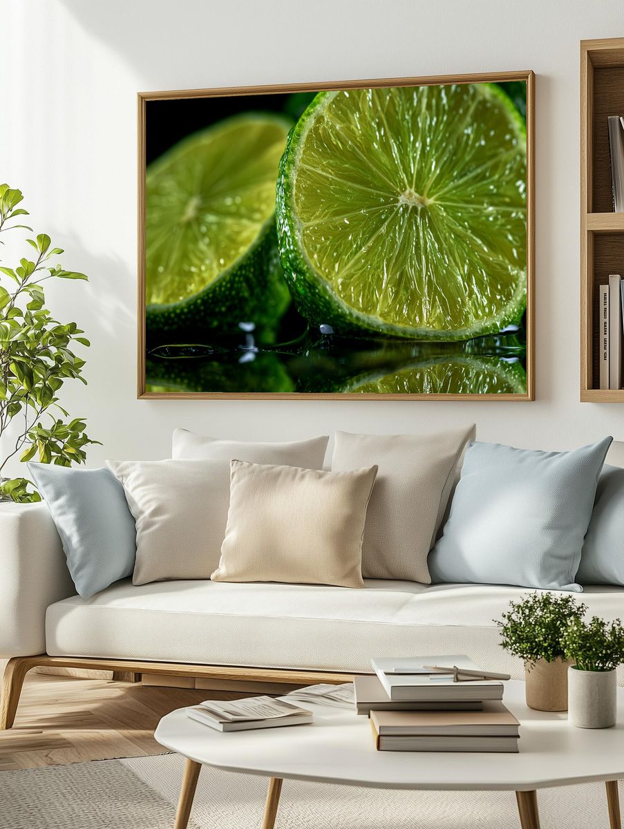 Lime Slices Macro Photography Poster. — room view 2