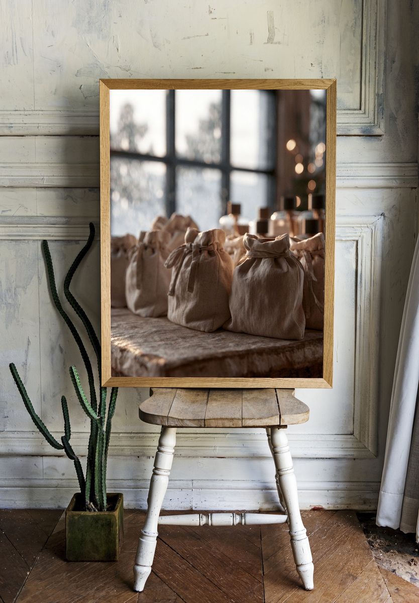 Linen Gift Bags Photography Poster. — room view 1