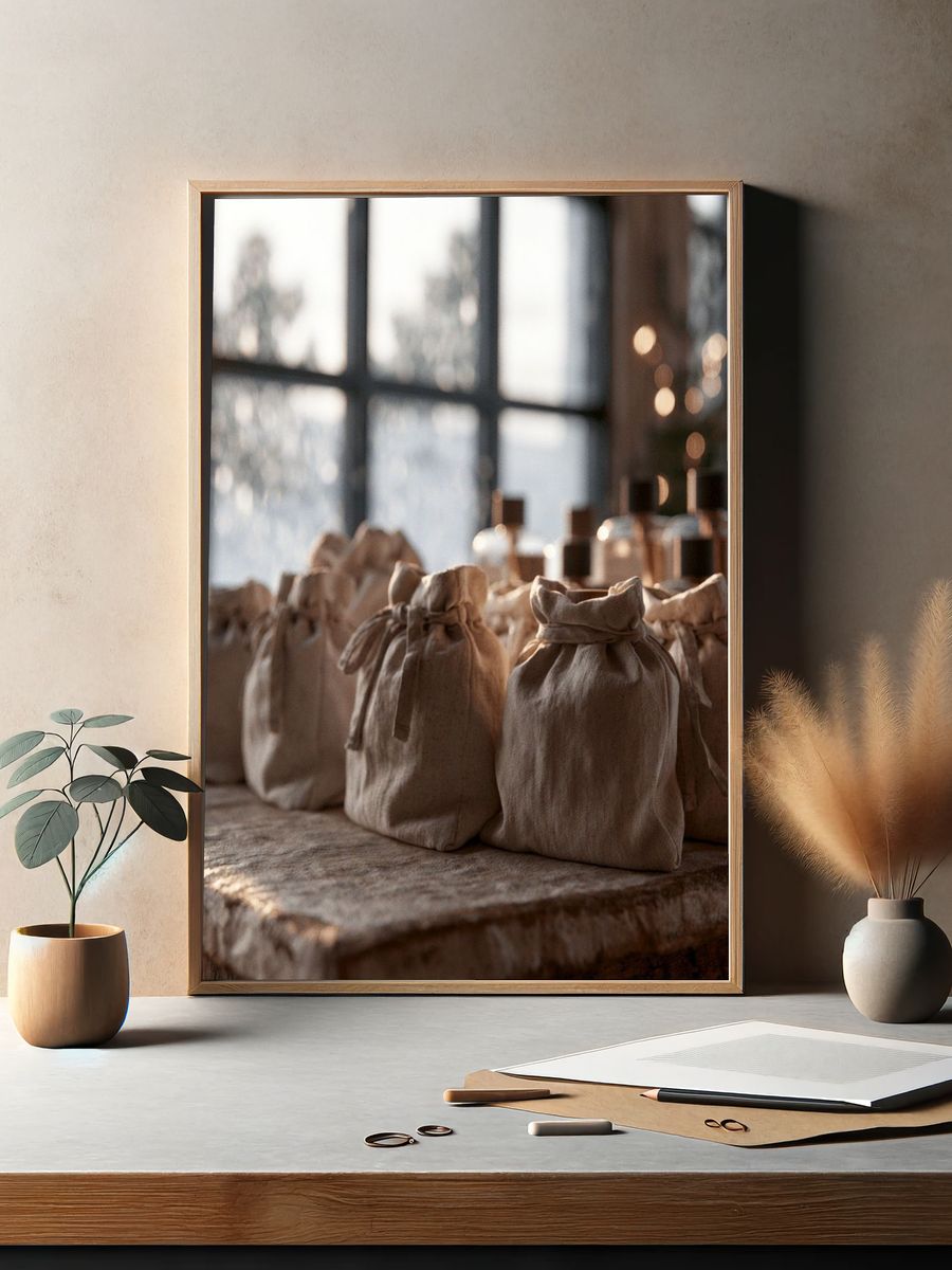 Linen Gift Bags Photography Poster. — room view 2