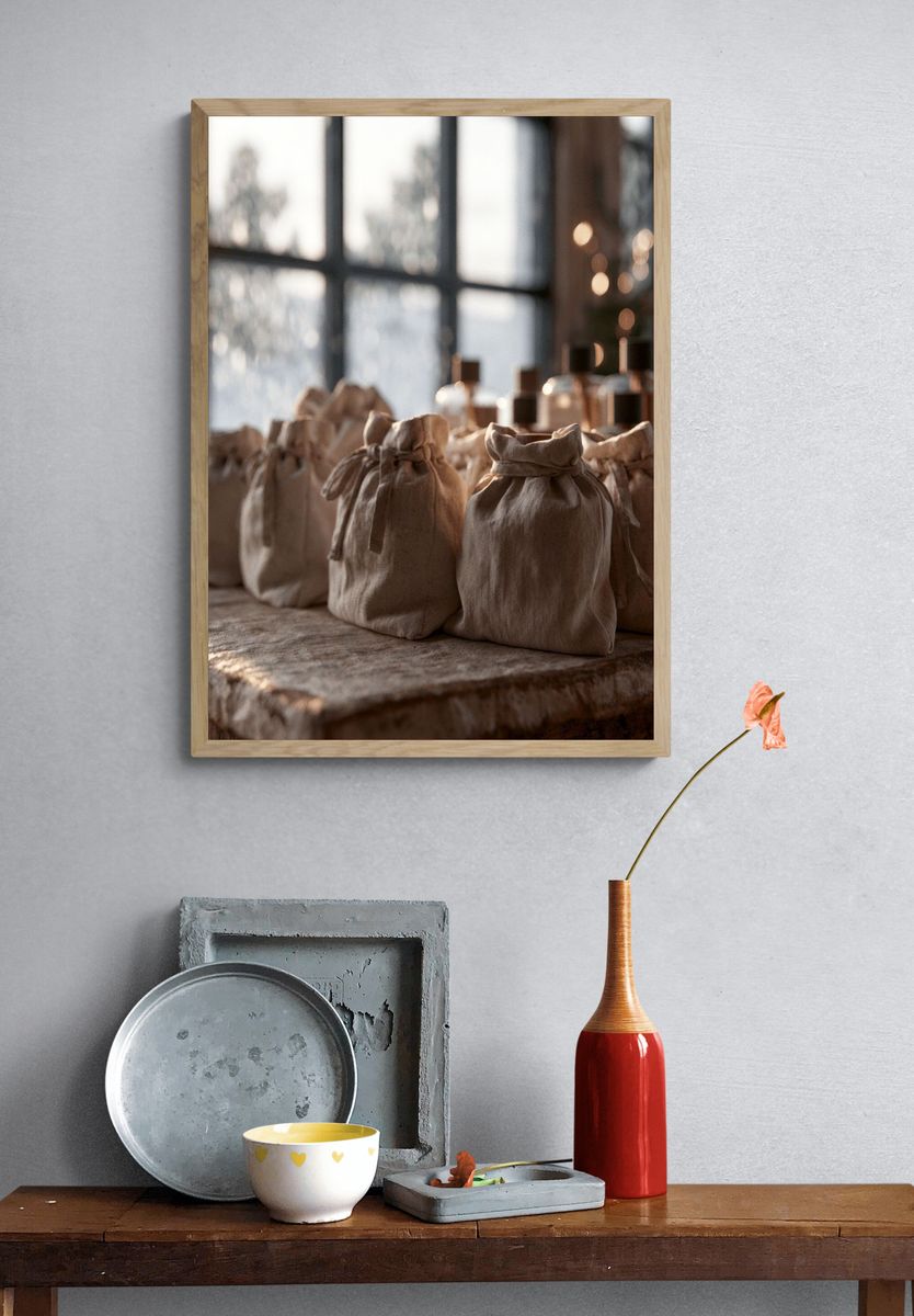 Linen Gift Bags Photography Poster. — room view 3