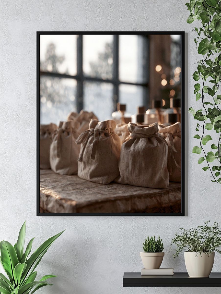 Linen Gift Bags Photography Poster. — room view 4