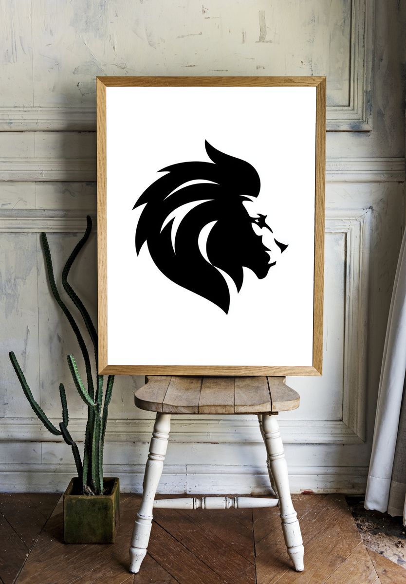 Lion Head Silhouette Minimalist Poster. room preview