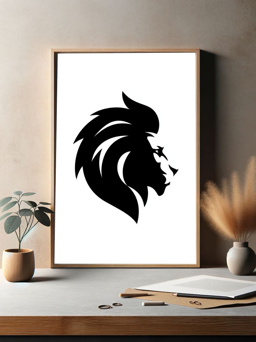 Lion Head Silhouette Minimalist Poster. — room view 2