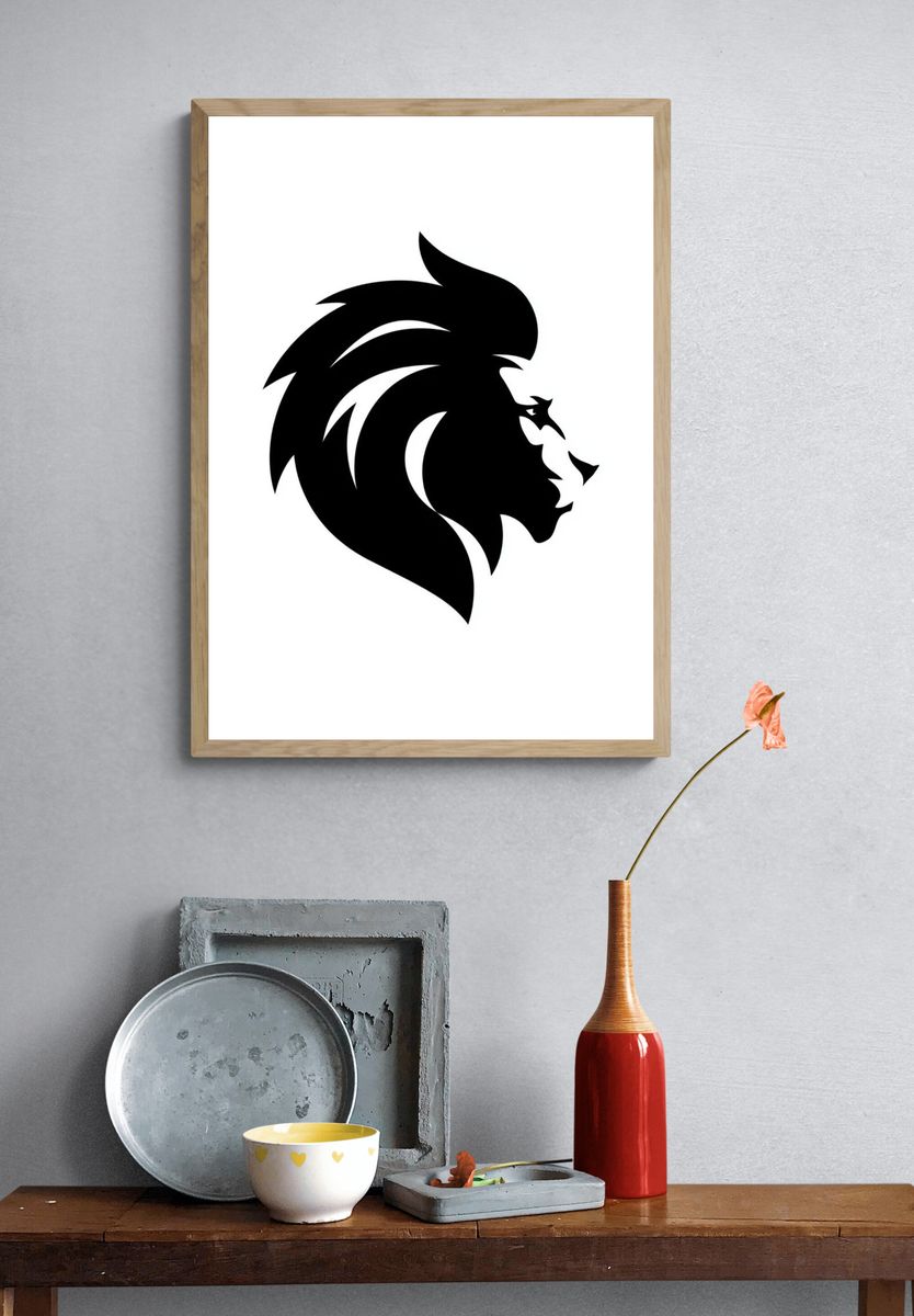 Lion Head Silhouette Minimalist Poster. — room view 3