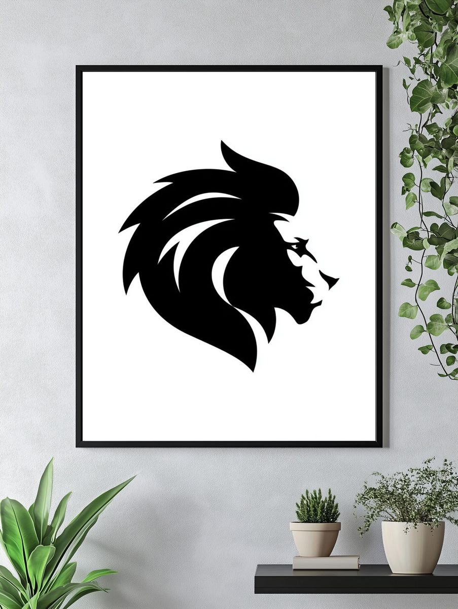 Lion Head Silhouette Minimalist Poster. — room view 4