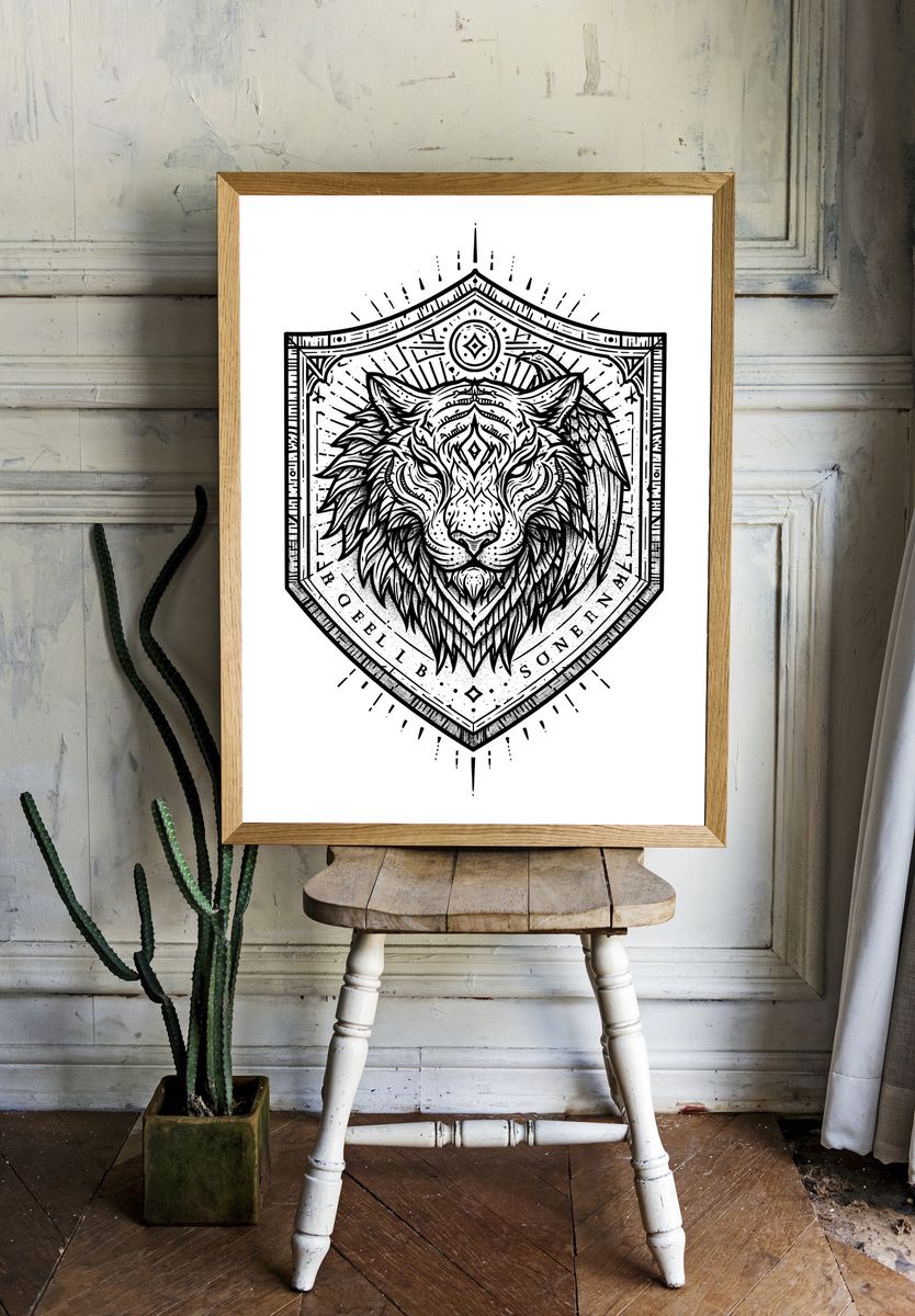 Lion Crest Ink Poster. room preview
