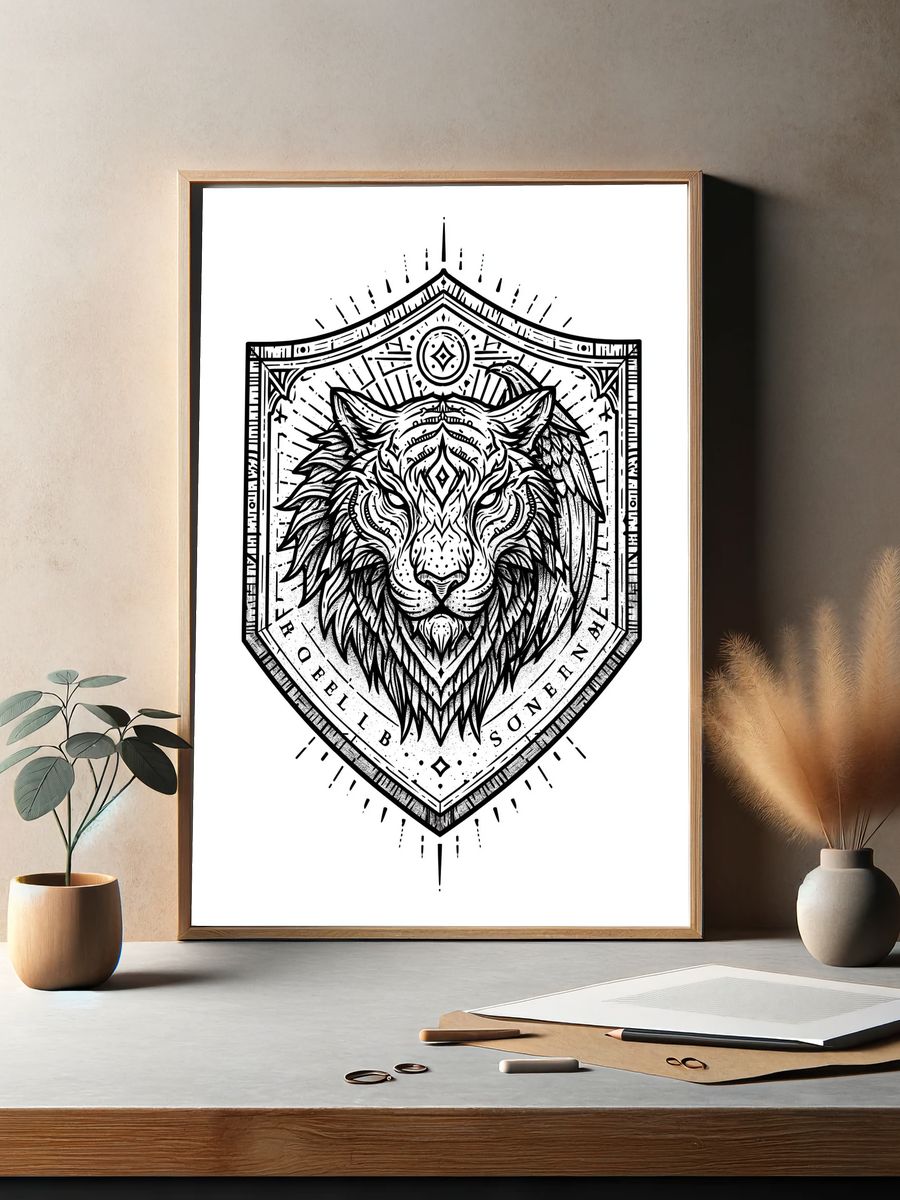 Lion Crest Ink Poster. — room view 2