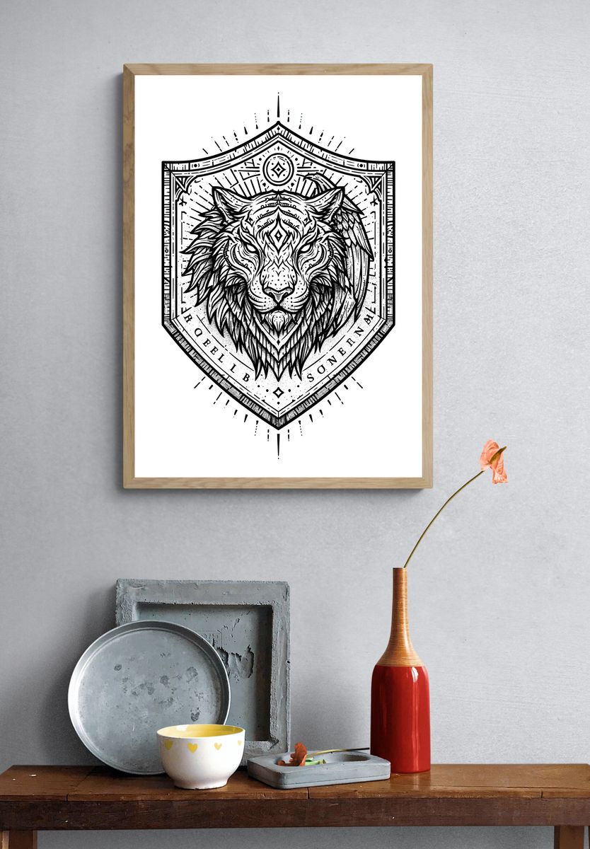 Lion Crest Ink Poster. — room view 3