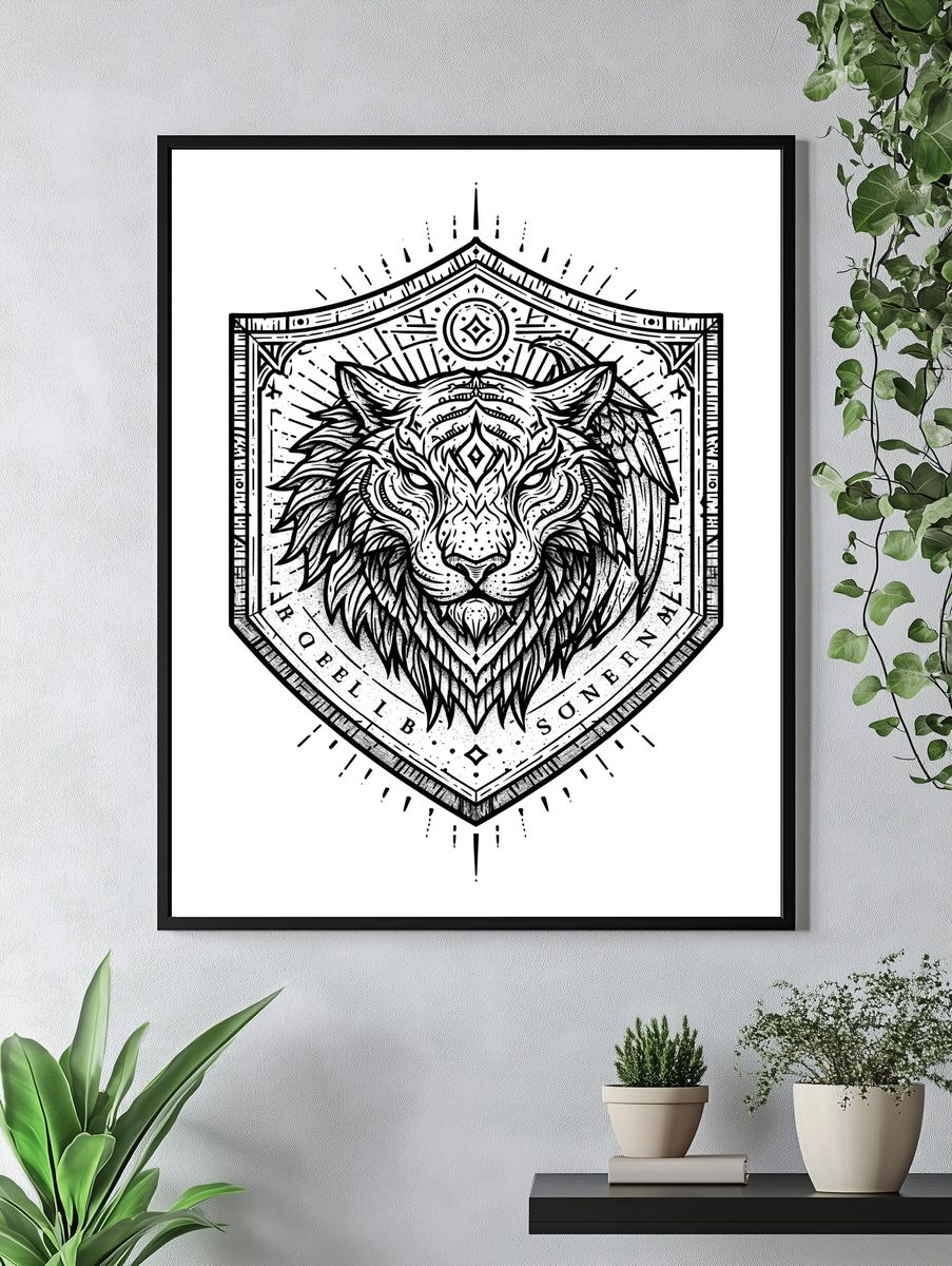 Lion Crest Ink Poster. — room view 4