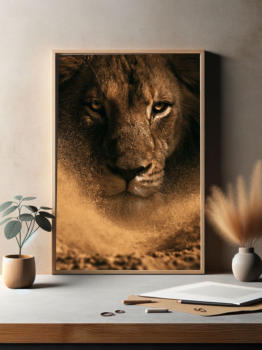 Lion Portrait Photography Poster. — room view 2