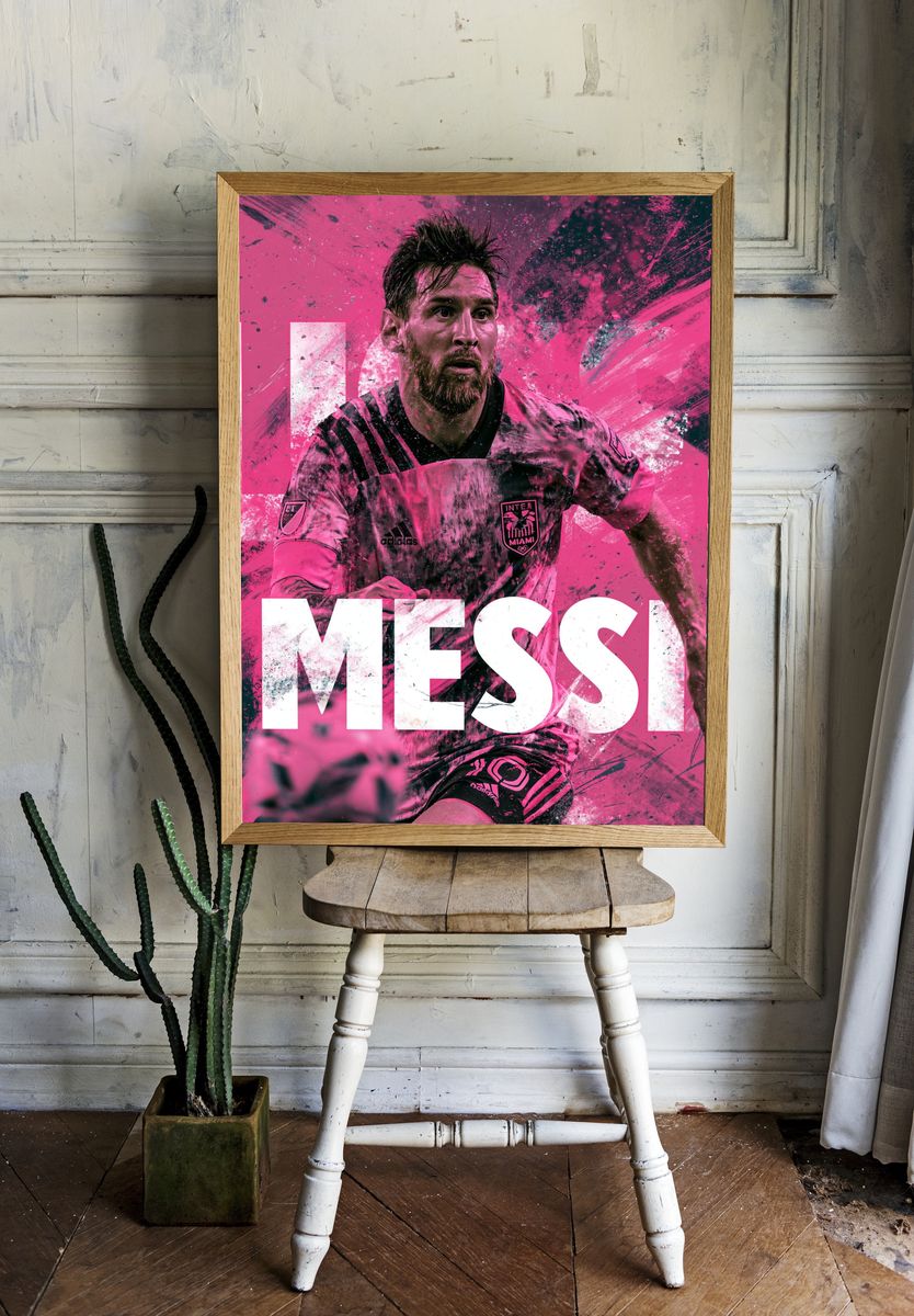 Lionel Messi Pink Action Poster. room preview