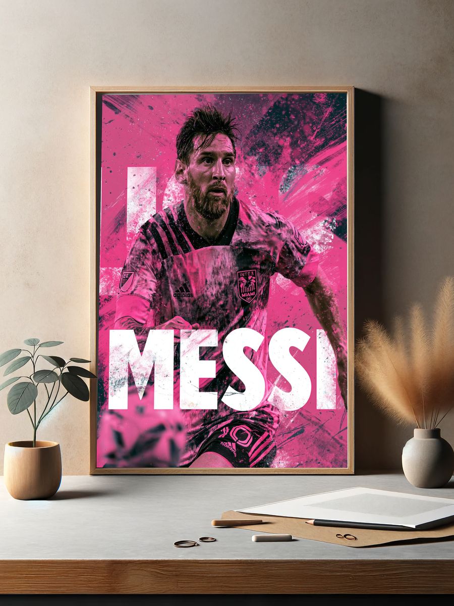Lionel Messi Pink Action Poster. — room view 2