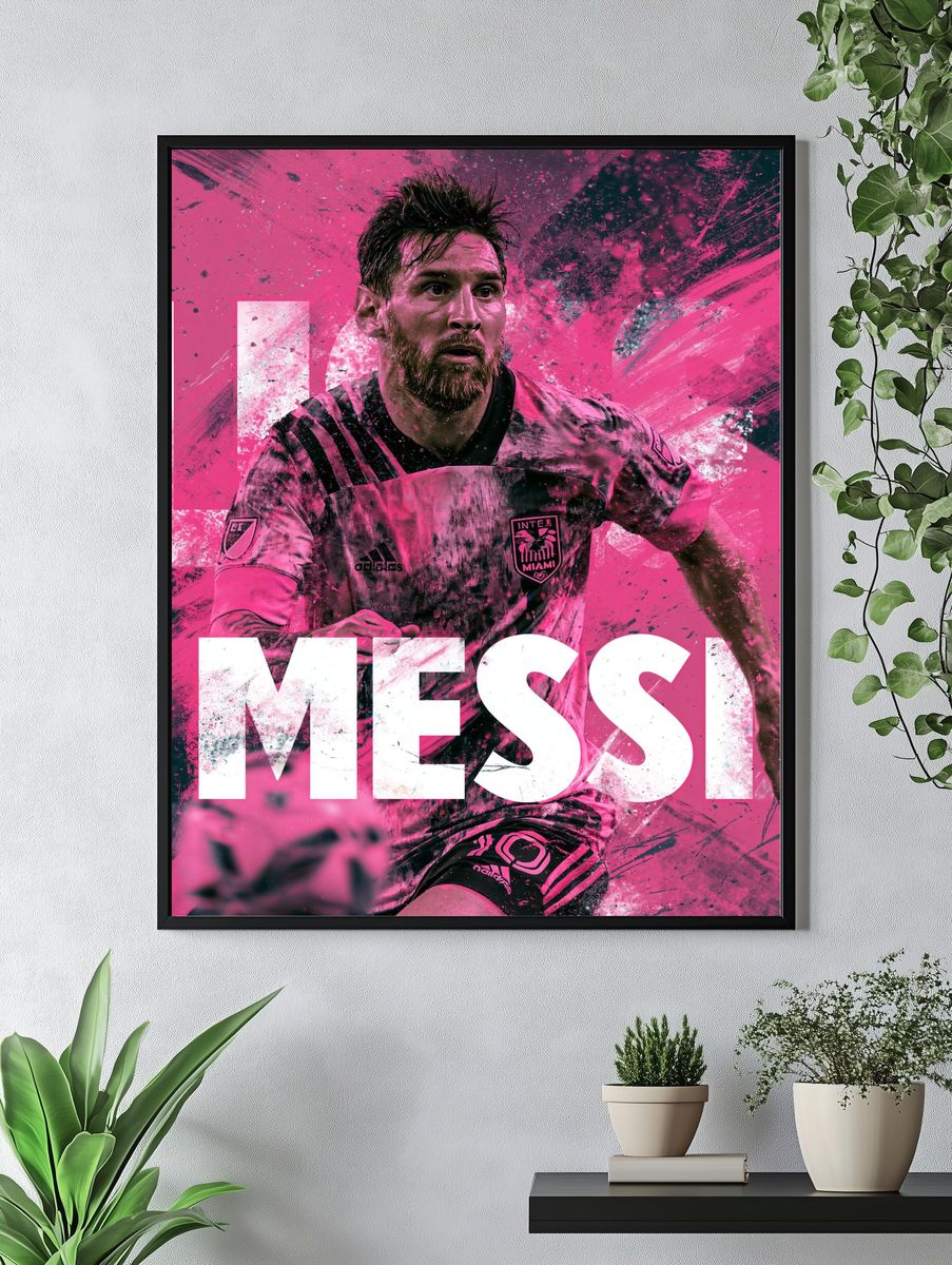 Lionel Messi Pink Action Poster. — room view 4