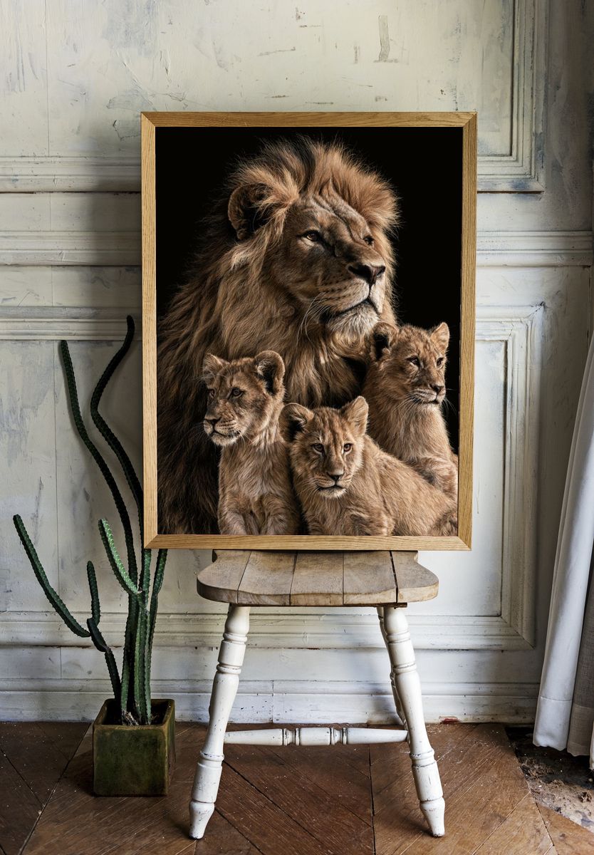 Lion Family Portrait Poster. — room view 1