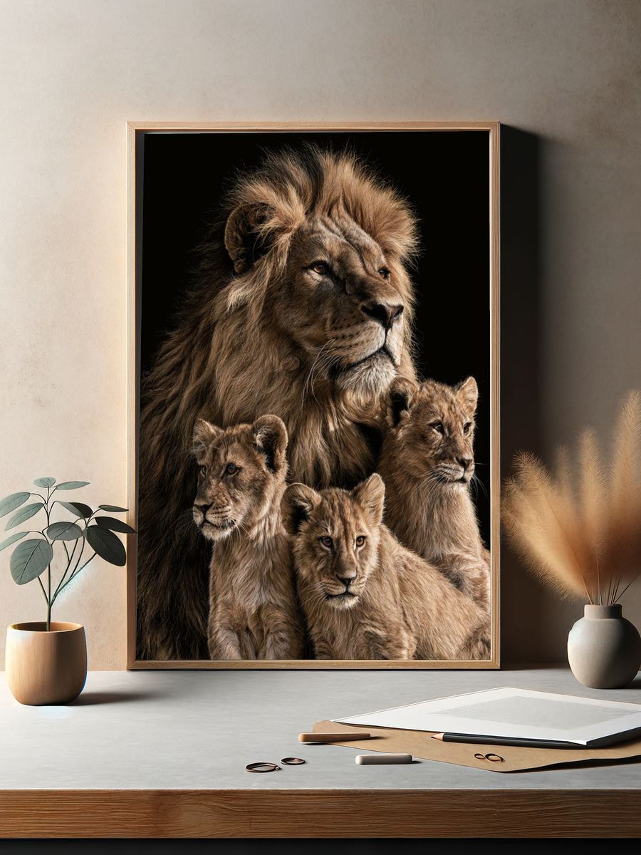 Lion Family Portrait Poster. — room view 2