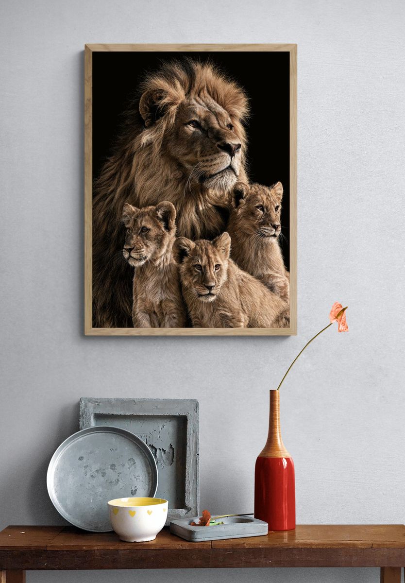 Lion Family Portrait Poster. — room view 3