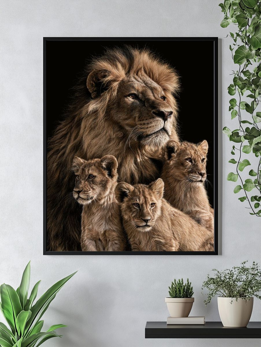 Lion Family Portrait Poster. — room view 4