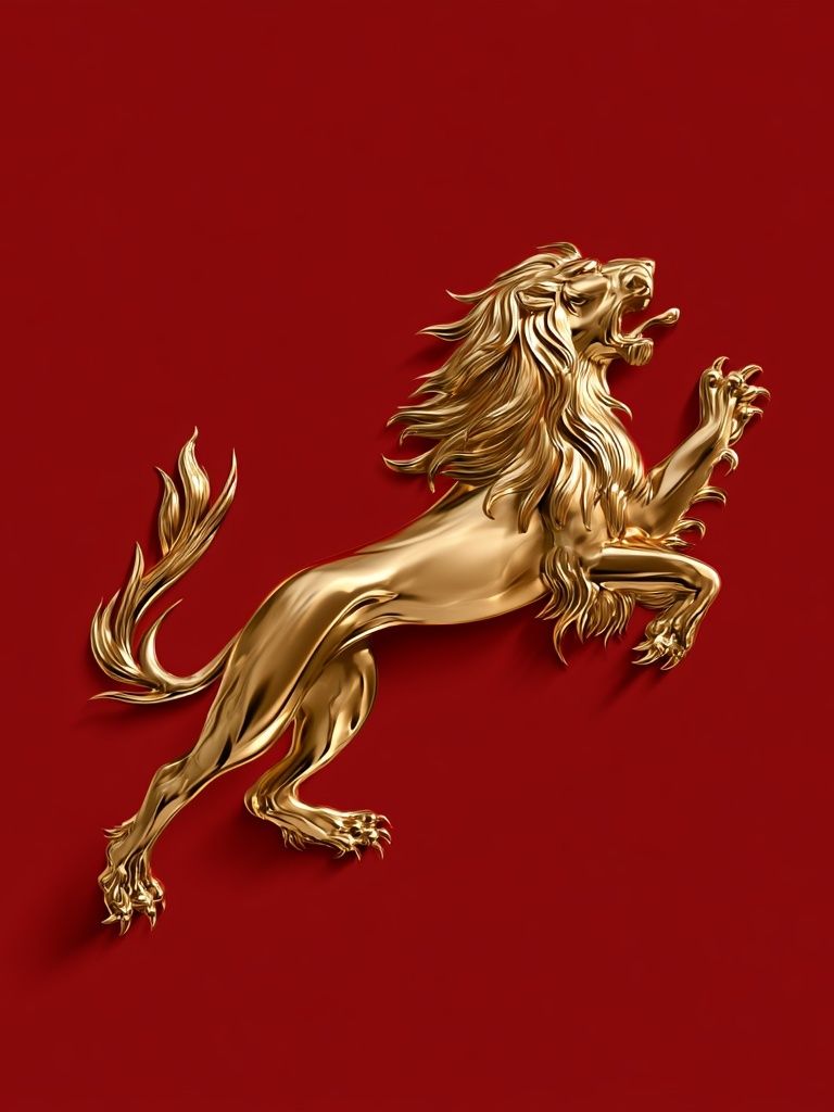 Golden Lion on Red Illustration Poster. poster detail