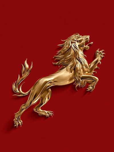 Golden Lion on Red Illustration Poster.