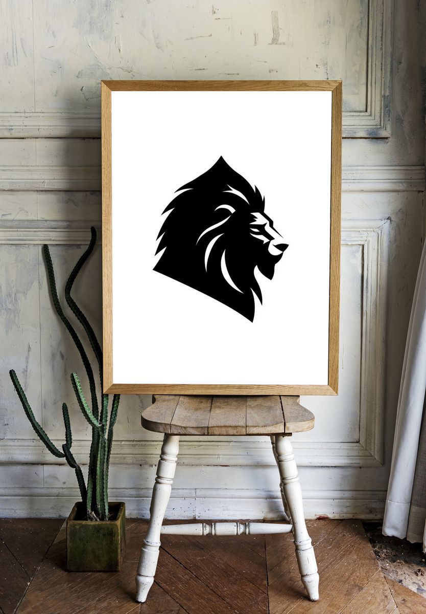 Lion Head Minimalist Print. — room view 1