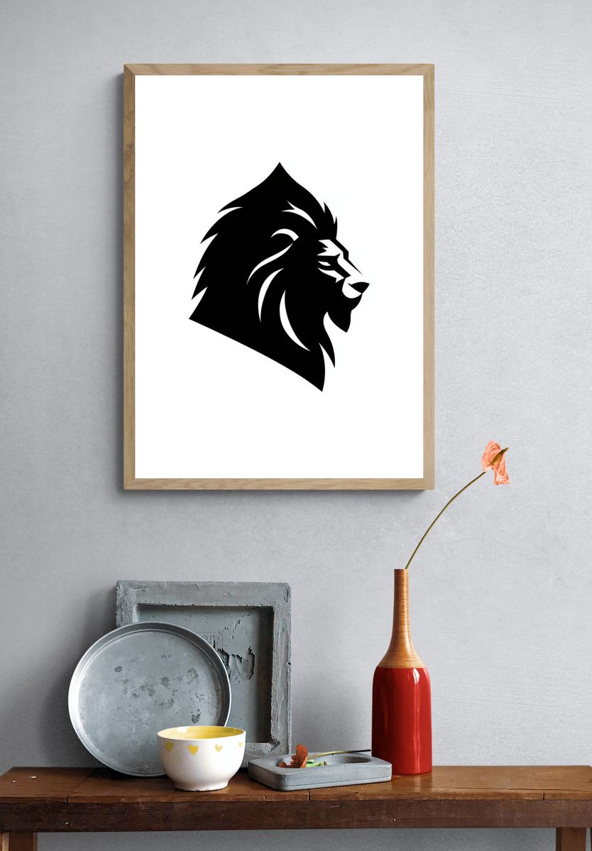Lion Head Minimalist Print. — room view 3