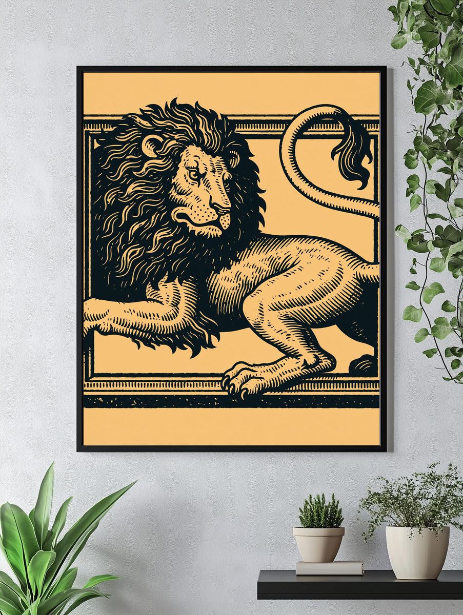 Lion in Frame Illustration Poster. — room view 4