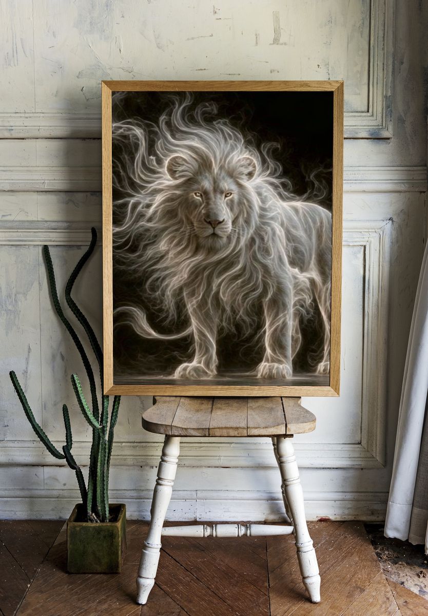 Majestic White Lion Illustration Poster. room preview
