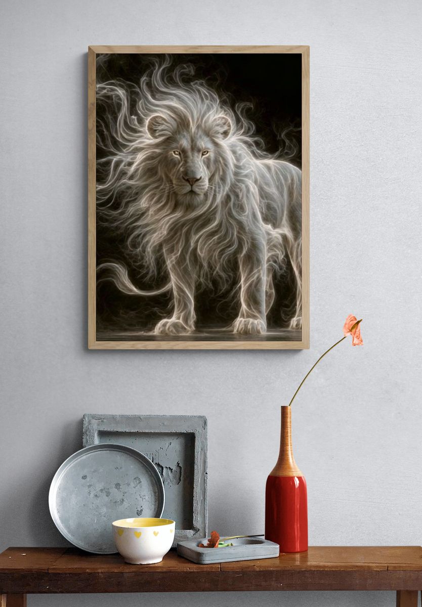 Majestic White Lion Illustration Poster. — room view 3